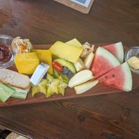 Vegan breakfast comes with bread and great plant based cheeses at Roots & Soul Café  in Accra