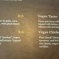 Vegan menu  at Casa Mexico in Orlando