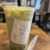 Matcha latte with boba, sub oat milk  at Caffe Bene in Champaign