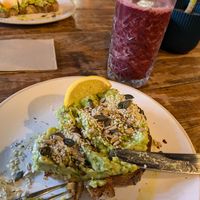 Smashed avocado on toast and minted berry smoothie at Charlie & Ginger in Epsom