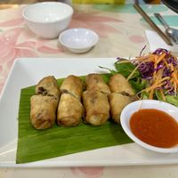 Spring rolls stuffed with mixed taro, sweet potato, mushrooms, mung beans served with sweet & sour sauce #Veganuary at Diệu Tâm 2 in Ho Chi Minh City