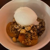 Roasted Apricots, Jumbo oats with Hazelnuts on Champagne Sorbet at The Hidden Chapel Restaurant in Conwy
