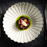 beetroot tartar with vegan crème fraiche at Elements in Bearsden