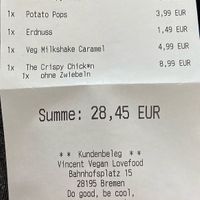Receipt (the „quote“ on the receipt really made my day)  at VINCENT in Bremen