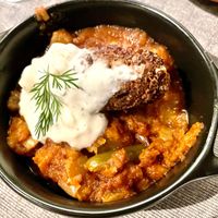 Kofta de soja con sakshuka de berenjena. #Veganuary at MEZZE in Granada