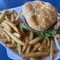 Beyond Burger - The only vegan optionn  at Mo's Seafood & Chowder in Cannon Beach