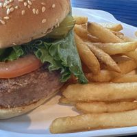 Vegan Burger w/ Fries  at Mo's Seafood & Chowder in Cannon Beach
