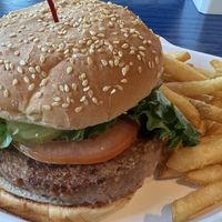 Vegan Burger w/ Fries   at Mo's Seafood & Chowder in Cannon Beach