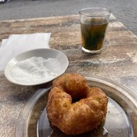 Sfenj with sugar and mint teaa  at Sfenj Boulabada in Marrakech