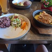 Crispy seitan curry with black rice and vegetables. Number 55 in the menu. at Mom's - Vegan Cooking in Berlin