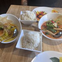 Yellow curry and pumpkin curry with rice   at Thai Idea Vegetarian in San Francisco