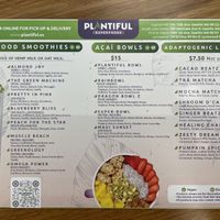 Menu  at Plantiful Superfoods in Lynnwood