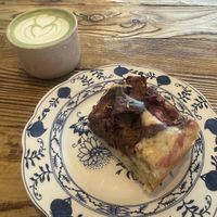Matcha cappuccino and cake  at Kauka in Bratislava