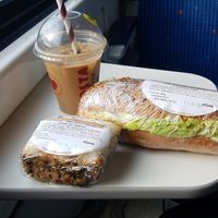 Smoked tofu sandwich and banana walnut bread at BioPoint in Prague