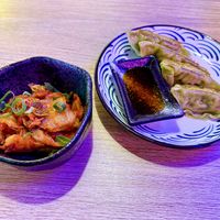 Kimchi and gyozas  at Buga Ramen in Mallorca