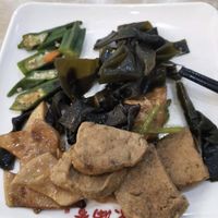 soy meat, mushrooms, okra  at Vegetarian Restaurant - 素食堂 解放路店 in Hangzhou