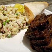 brisket and pasta salad at BBQ Revolution in Austin