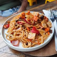 spaghetti at Roots 'n' Beans in Kandy
