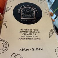 Back of menu  at Roots 'n' Beans in Kandy