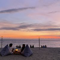 Sunset on the beach   at Cafe Alberto in 