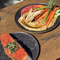 Tomato bread and hummus plate   at Golden Buddha in Ibiza