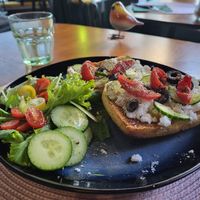 Delicious Greek vegan fêta toast at Vegan Chouke in Brussels