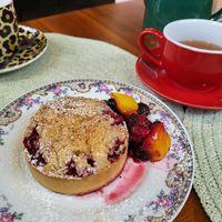 Amazing raspberry crumble at Vegan Chouke in Brussels