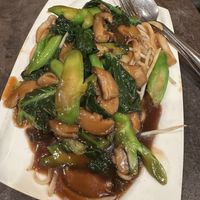Shiitake and broccoli wok fried noodles  at Mi  in Richmond