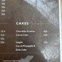 Menu with a vegan cake  at Milk Espresso in 