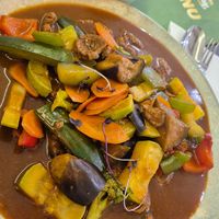 Eggplant stir-fry, served with buckwheat at Agnista Restaurant - Tara Center in Ulaanbaatar