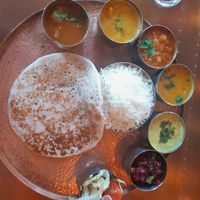 Slim thali with kallappam instead of bread (rice + coconut pancake) at Herb  in Leamington Spa