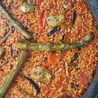Paella de verdures de segon del menú at El Racó de la Paella in Torredembarra