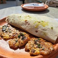 'Mushroomawarma' in flat bread with baked potatoes at NBTAHOUSE in Tangier