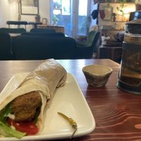Falafel wrap with black tea  at Falafel Box in Yerevan