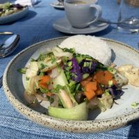 Veggies and rice dish  at The Belle Rive Terrace in Luang Prabang