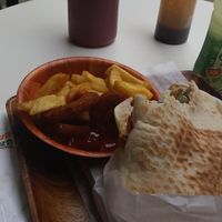 Another delicious lunch at The Vegetarian Shawarma:
Shawarma (seitan) in a pita - 18NIS
+ fries & onion rings and a drink - 16NIS
They have lots of condiments available (at least 10) - I took only two. at Vegan Shawarma in Jerusalem