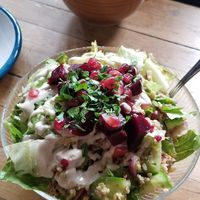 The very tasty chef's salad! at Hamarakia in Jerusalem