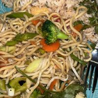 Fried rice with tofu and yakisoba with vegetables !  at Lucky Thai Elephant Restaurant in Newport