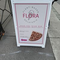 Signboard advertising the business and their waffles  at Flora Gelateria in San Francisco
