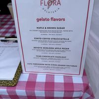 Flavor list: maple and brown sugar, coffee stracciatella, apple pecan, chocolate hazelnut, and persimmon cider sultana  at Flora Gelateria in San Francisco