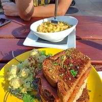 Reuben with potato salad, and mac and cheese at Mike's Cafe and Wine Bar in San Juan Island