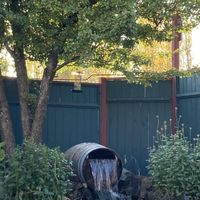 Cute little water garden with outdoor seating   at Mike's Cafe and Wine Bar in San Juan Island