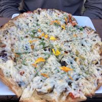 Roasted vegetable pizza   at Mike's Cafe and Wine Bar in San Juan Island