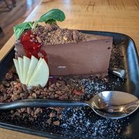 Chocolate mousse cake.. gold but extremely rich at Mike's Cafe and Wine Bar in San Juan Island