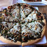 mushroom pesto pizza at Mike's Cafe and Wine Bar in San Juan Island