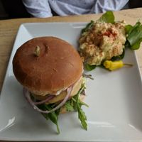 Mike's Island Burger (Beyond Meat) at Mike's Cafe and Wine Bar in San Juan Island