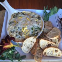 Spinach artichoke dip. Hands down our favorite  at Mike's Cafe and Wine Bar in San Juan Island