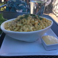 Macaroni and cheese. We got extra cheese. One of my favorites  at Mike's Cafe and Wine Bar in San Juan Island