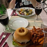Vegetarian burger with sweet potato fries at Loža in Rab