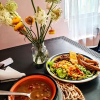 vegan menu of the day (plus beverage and cow milk Mazamorra, not pictured) at Monteadentroveggiefood in Cali